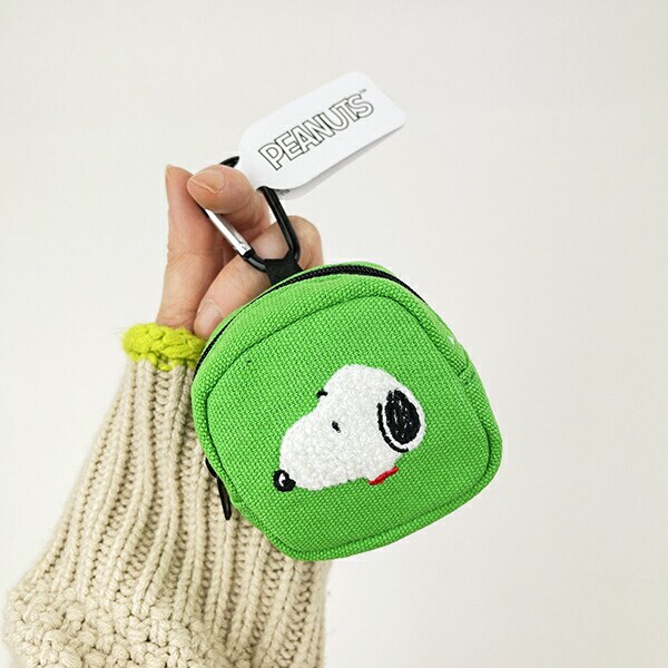 スヌーピー カラフル カラビナミニポーチ グリーン 小物入れ SNOOPY