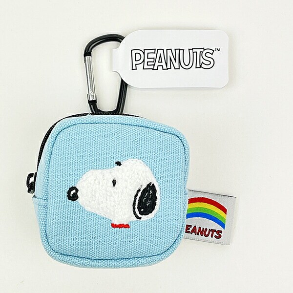スヌーピー カラフル カラビナミニポーチ ライトブルー 小物入れ SNOOPY