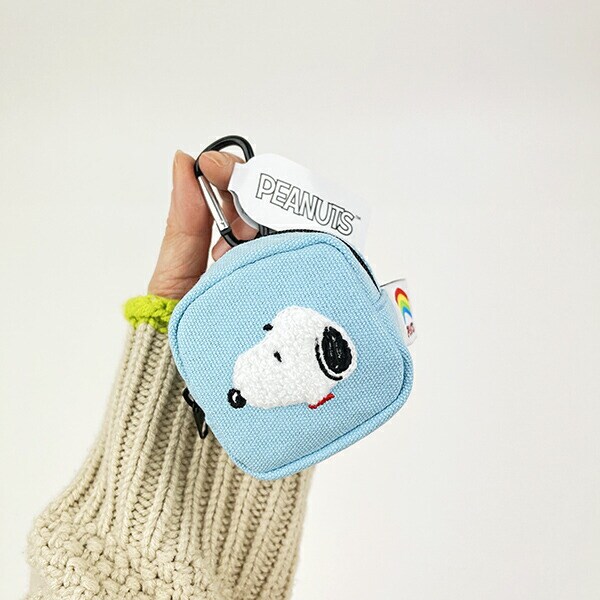 スヌーピー カラフル カラビナミニポーチ ライトブルー 小物入れ SNOOPY