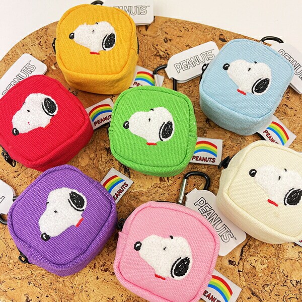 スヌーピー カラフル カラビナミニポーチ ライトブルー 小物入れ SNOOPY