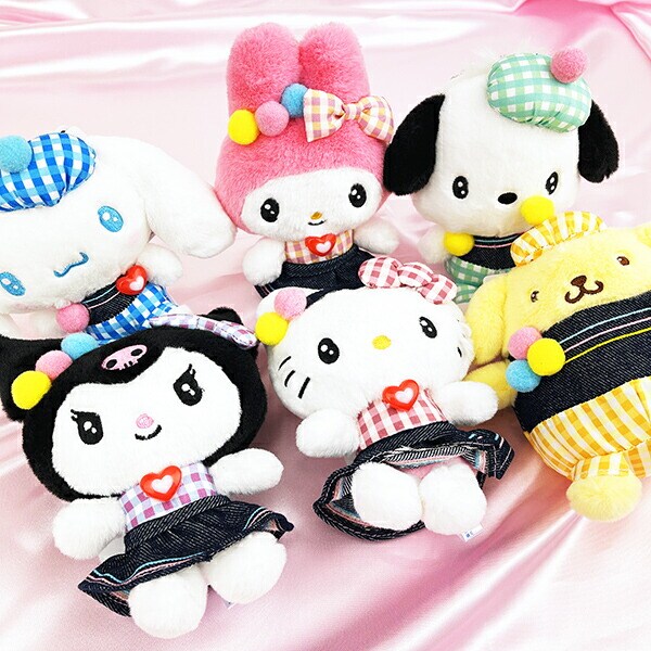 サンリオ ハローキティ ギンガムデニム マスコット ぬいぐるみ Sanrio