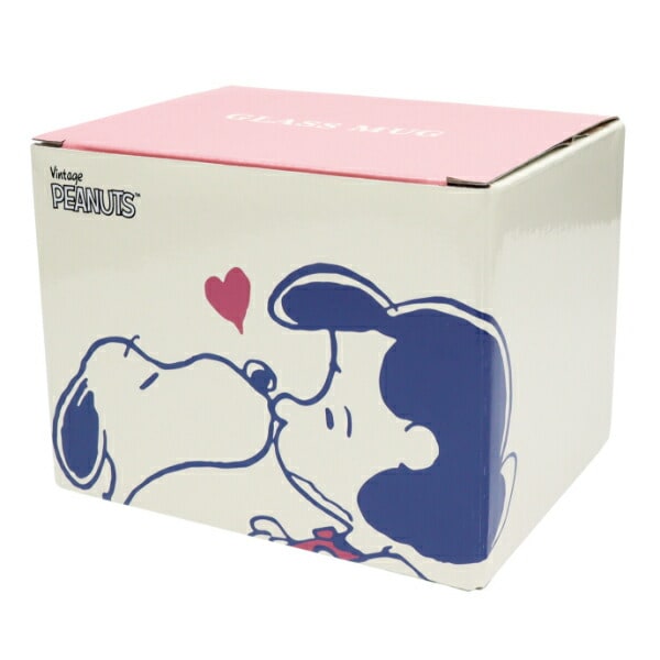 スヌーピー ビーズインハンドルガラスマグ KISS（ピンク) コップ SNOOPY