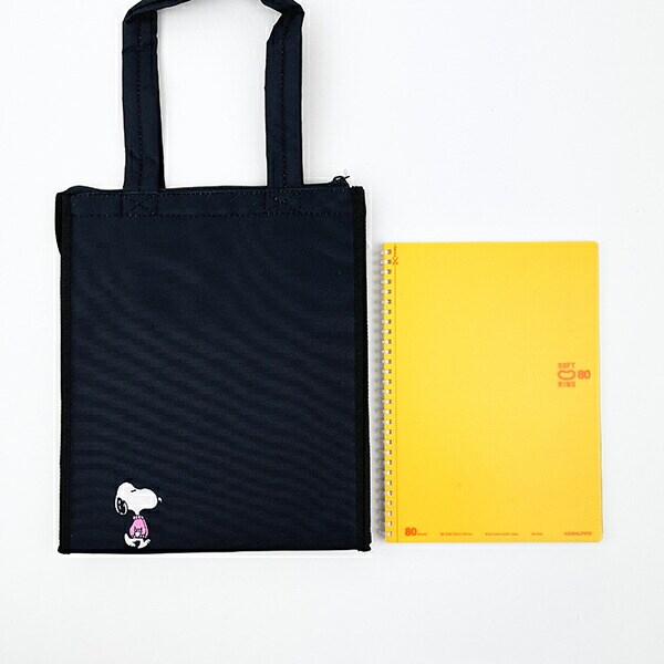 スヌーピー チャーリーブラウン スクエアランチバッグ(L) ブラック SNOOPY