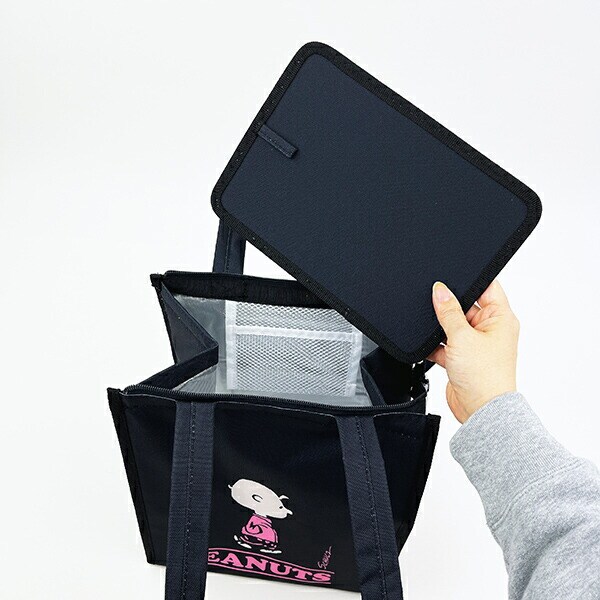 スヌーピー チャーリーブラウン スクエアランチバッグ(L) ブラック SNOOPY