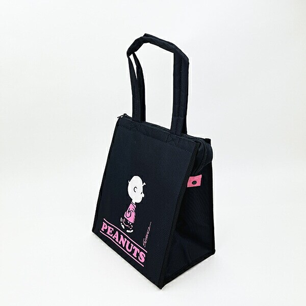 スヌーピー チャーリーブラウン スクエアランチバッグ(L) ブラック SNOOPY