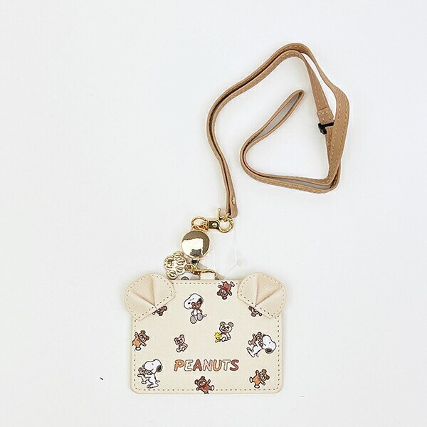 スヌーピー リール付きカードホルダー パスケース ブラウン SNOOPY