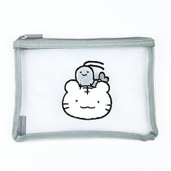 ホワイトタイガーとブラックタイガー サガラ刺繍メッシュポーチ ブラック