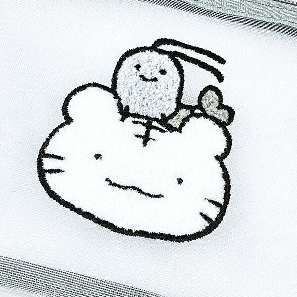 ホワイトタイガーとブラックタイガー サガラ刺繍メッシュポーチ ブラック