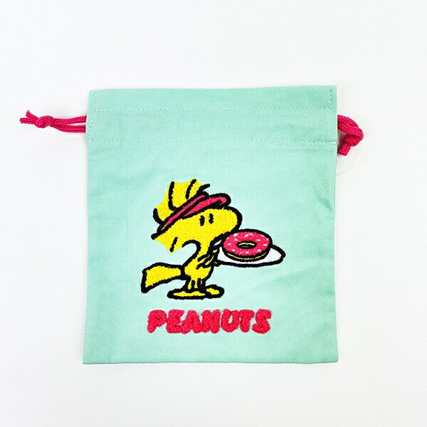 スヌーピー ウッドストック サガラ刺繍巾着 ミントグリーン SNOOPY