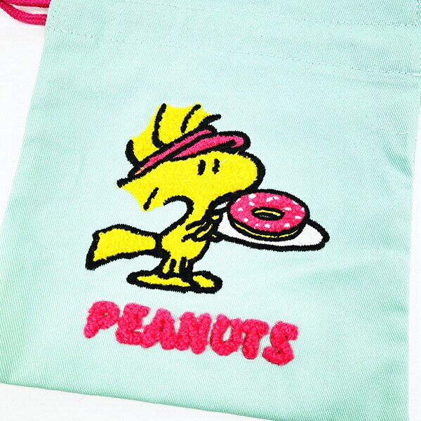 スヌーピー ウッドストック サガラ刺繍巾着 ミントグリーン SNOOPY
