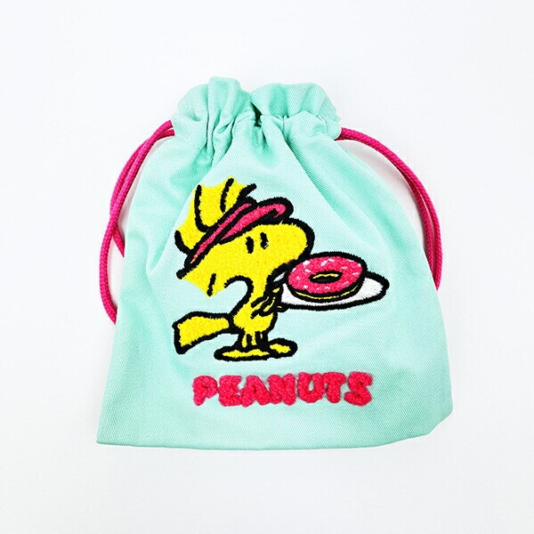 スヌーピー ウッドストック サガラ刺繍巾着 ミントグリーン SNOOPY