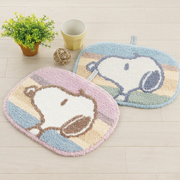 スヌーピー アクセントマット くすみパステル ブルー ルームマット SNOOPY