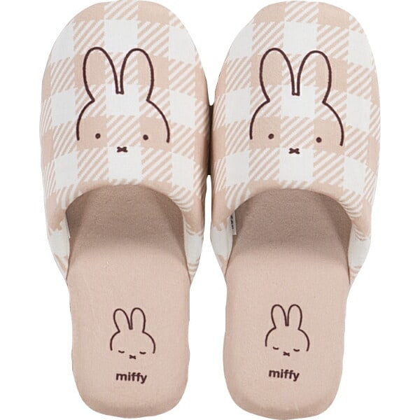 ミッフィー miffy チェックライン スリッパ ベージュ トイレ 日用品