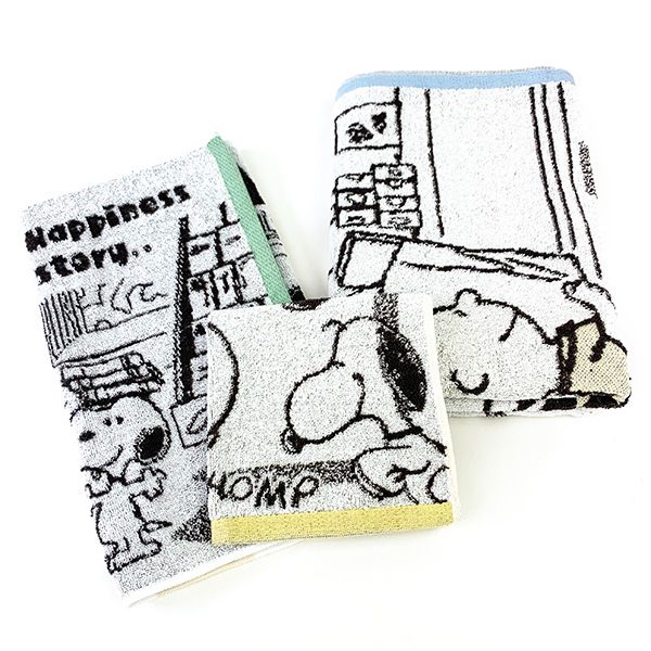 スヌーピーウォッシュタオル Peanutsfriend マイタウン柄 ホワイト 西川