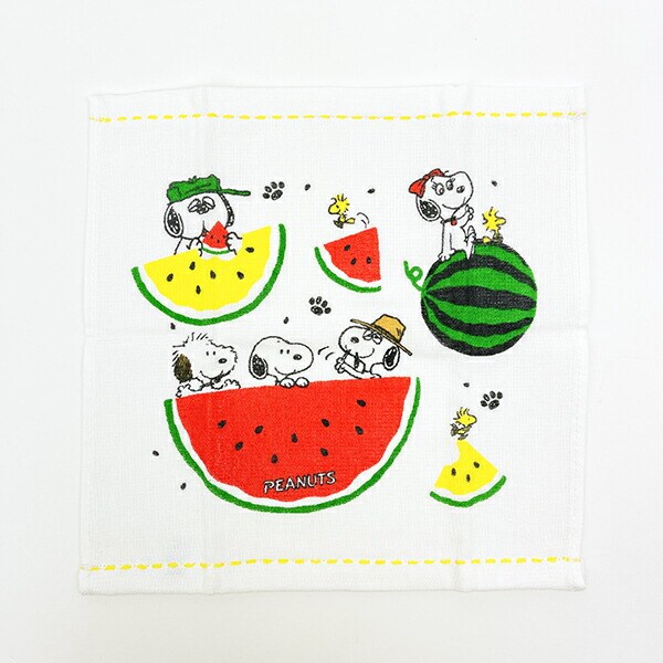 スヌーピー ふんわりガーゼタオル ミニタオル スイカ ハンカチ 西川 SNOOPY