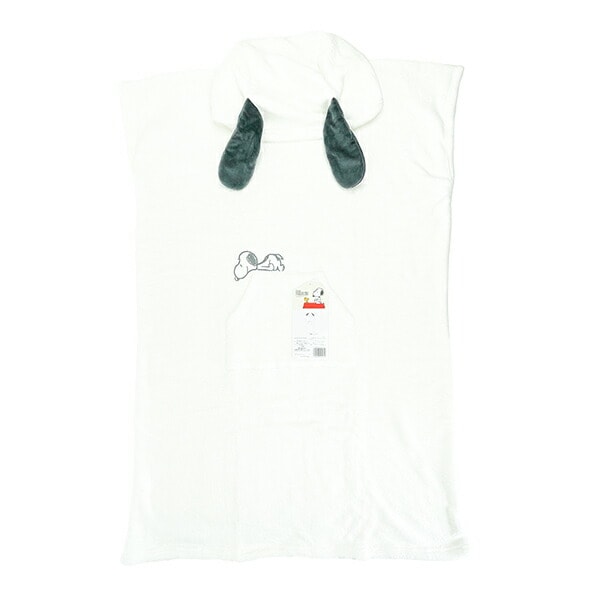 スヌーピー Happiness 耳付きポンチョ 着丈110cm フリーサイズ ホワイト アパレル SNOOPY 西川