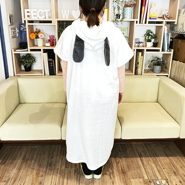 スヌーピー Happiness 耳付きポンチョ 着丈110cm フリーサイズ ホワイト アパレル SNOOPY 西川