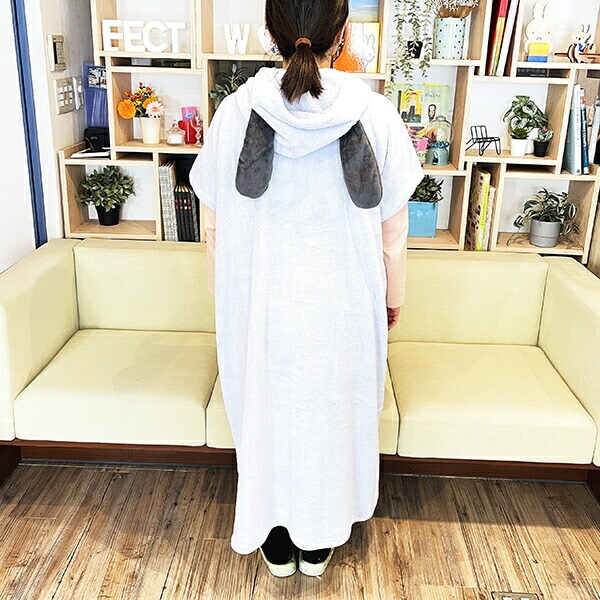 スヌーピー Happiness 耳付きポンチョ 着丈110cm フリーサイズ ブルー アパレル SNOOPY 西川