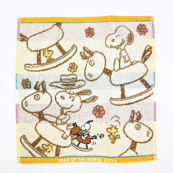 スヌーピー ウォッシュタオル Zodiac horse(午) アイボリー ハンカチ 西川 SNOOPY