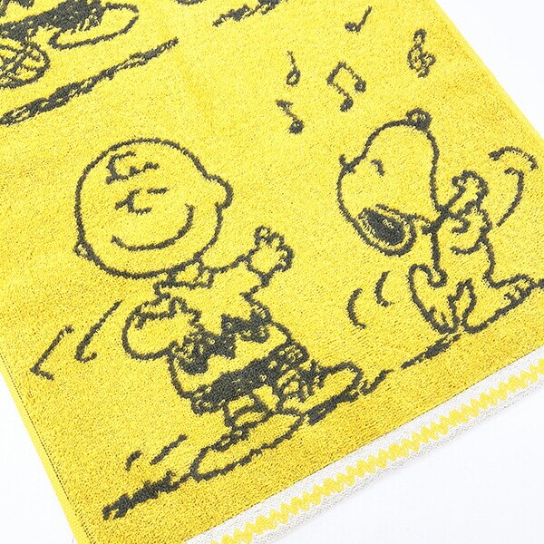 スヌーピー フェイスタオル ダンス柄(イエロー) 西川 日本製 SNOOPY