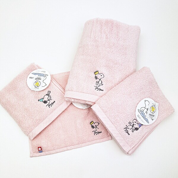 スヌーピー PEANUTS 75th かるわた ミニタオル ピンク ハンカチ 今治 日本製 西川 SNOOPY