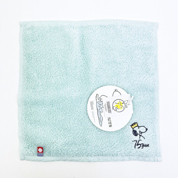 スヌーピー PEANUTS 75th かるわた ミニタオル グリーン ハンカチ 今治 日本製 西川 SNOOPY