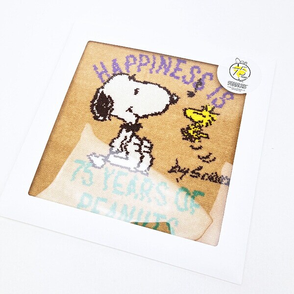 スヌーピー シェニールミニタオル ベージュ ハンカチ 西川 日本製 PEANUTS 75th SNOOPY