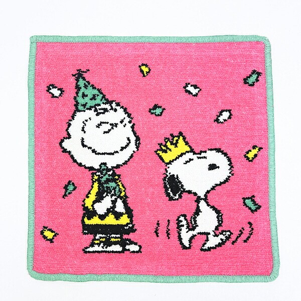 スヌーピー シェニールミニタオル ピンク ハンカチ 西川 日本製 PEANUTS 75th SNOOPY
