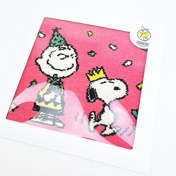 スヌーピー シェニールミニタオル ピンク ハンカチ 西川 日本製 PEANUTS 75th SNOOPY