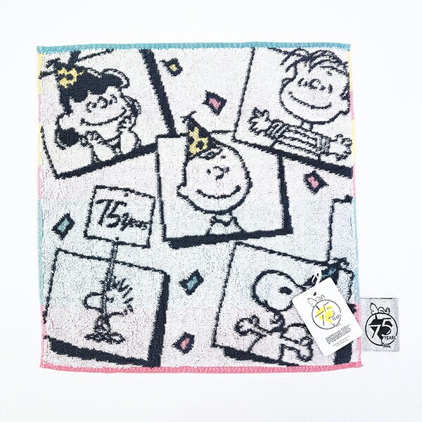 スヌーピー ミニタオル ホワイト ハンカチ 西川 PEANUTS 75th SNOOPY