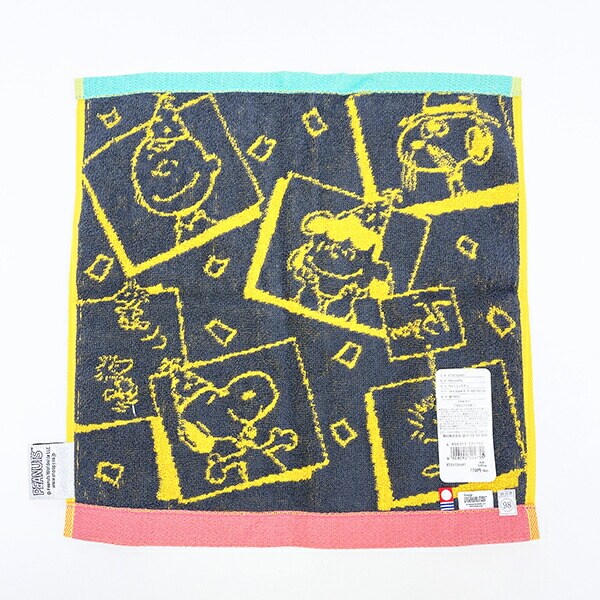 スヌーピー ウォッシュタオル イエロー ハンカチ 西川 日本製 PEANUTS 75th SNOOPY