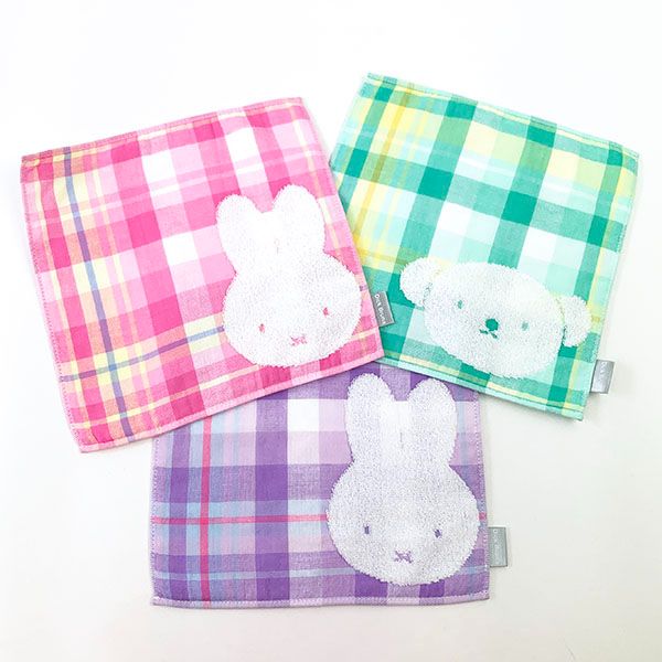 ミッフィー カラフルチェック ハンカチ ピンク タオルハンカチ タオル 学校 オフィス