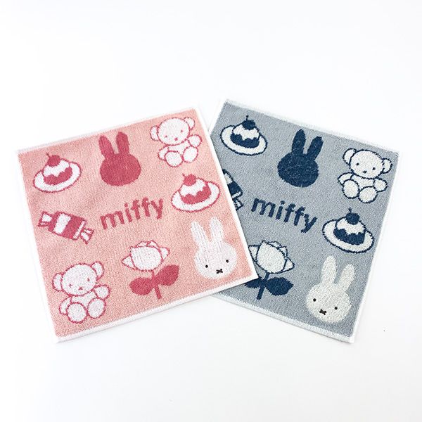 ミッフィー miffy ミニタオル ジャガードアイコン柄 ハンドタオル グレー