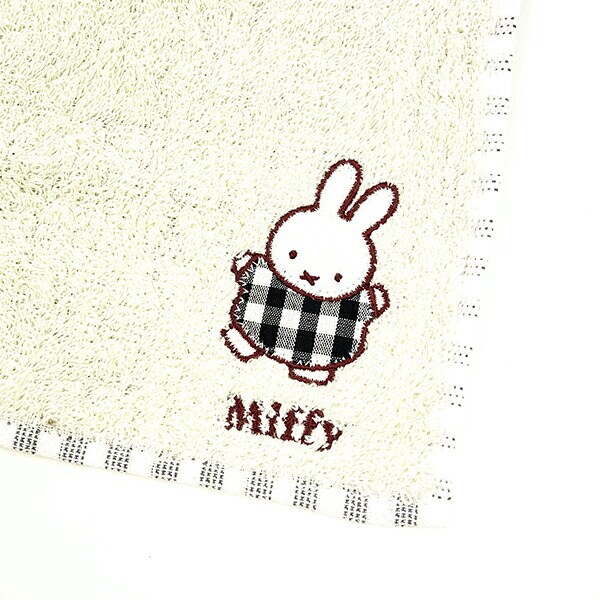 ミッフィー miffy ワッペンタオルハンカチ (グレー) ギンガムシリーズ
