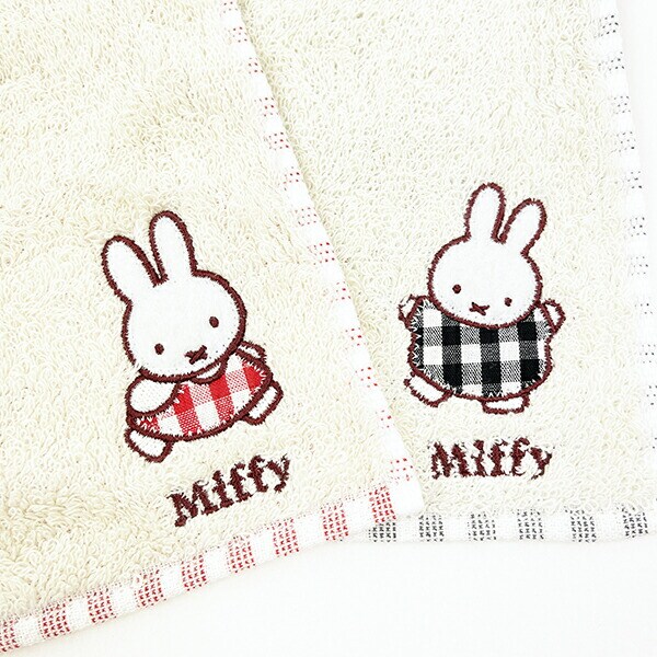 ミッフィー miffy ワッペンタオルハンカチ (グレー) ギンガムシリーズ