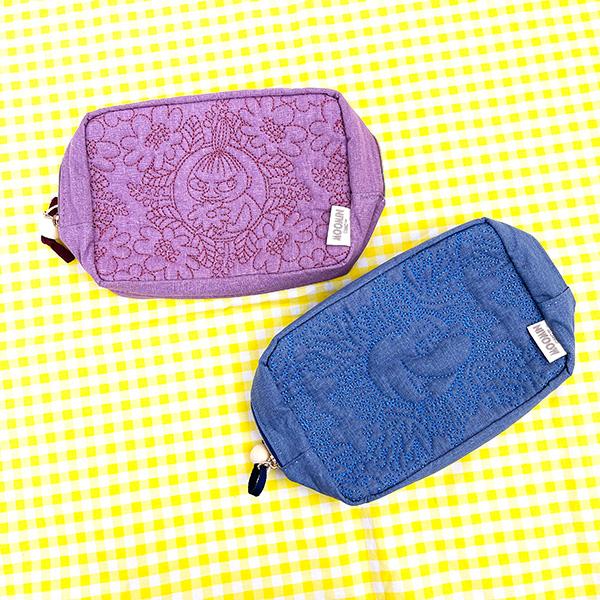 ムーミン キルティングブルー ポーチ 小物入れ 刺繍