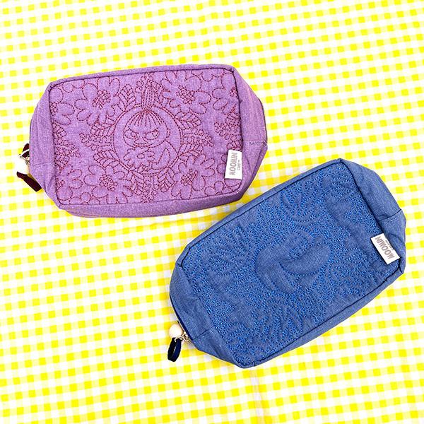 ムーミン キルティングパープル ポーチ 小物入れ 刺繍