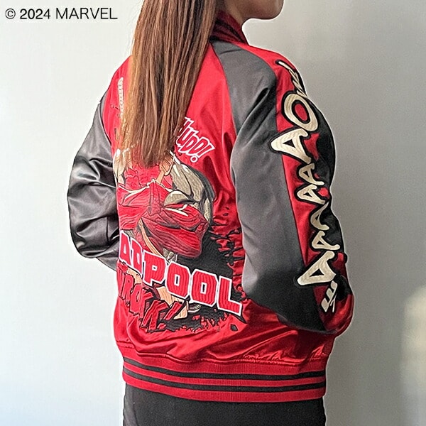 < MARVEL > 「 デッドプール 」 スラッシュ スカジャン L マーベル ブルゾン