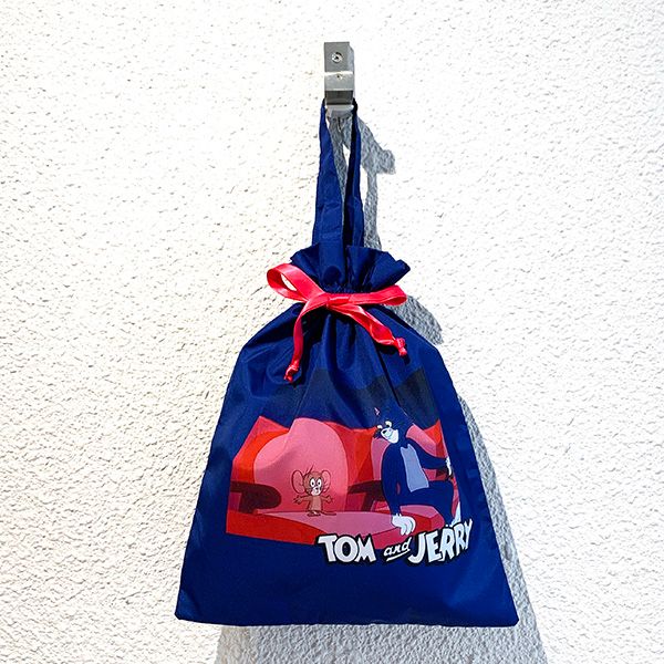 トムとジェリー ムービーシアター 巾着バッグ トートバッグ かばん 巾着袋 ブルー