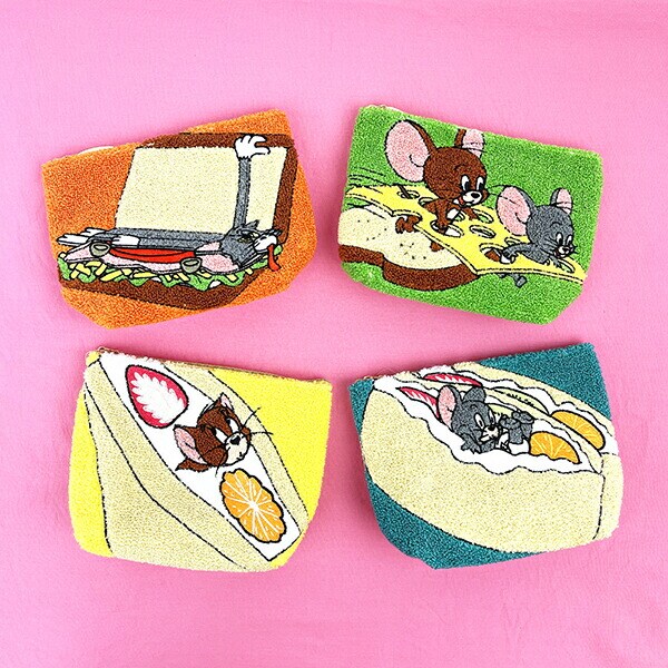 トムとジェリー イエローサンドウィッチ ポーチ 小物入れ サガラ刺繍 イエロー
