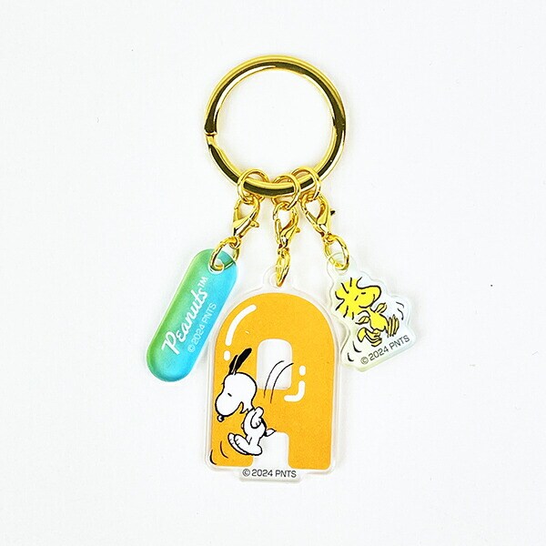 スヌーピー 『A』 イニシャル3連アクリルキーホルダー (オレンジ) SNOOPY