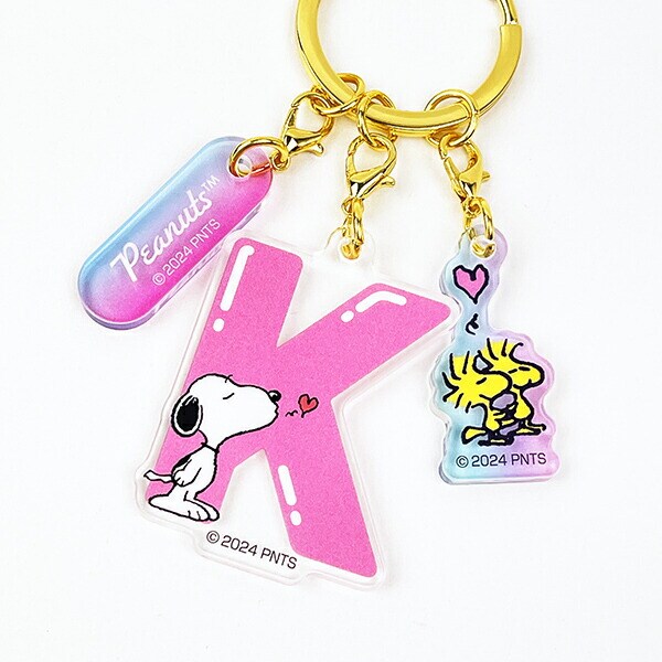 スヌーピー 『K』 イニシャル3連アクリルキーホルダー (ピンク) SNOOPY