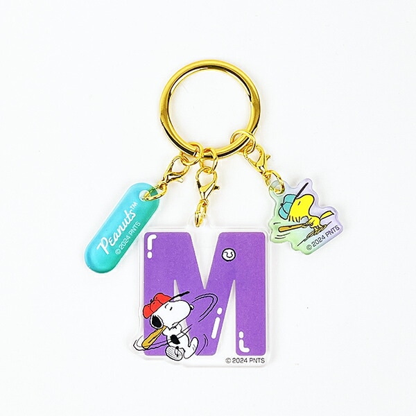 スヌーピー 『M』 イニシャル3連アクリルキーホルダー (パープル) SNOOPY