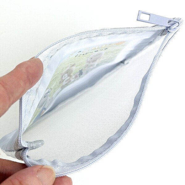 こまねこ メッシュポーチ サックスブルー 小物入れ 化粧ポーチ