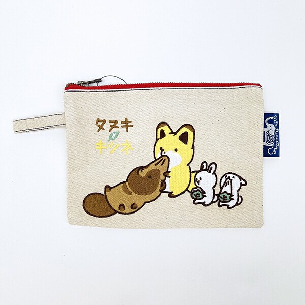 タヌキとキツネ 刺繍ポーチ