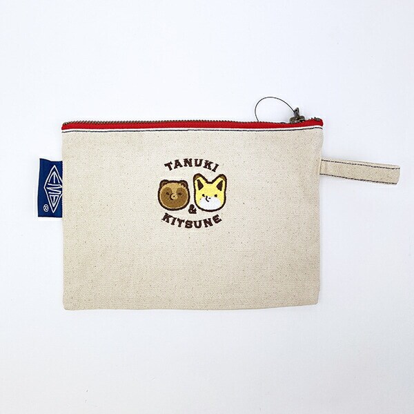 タヌキとキツネ 刺繍ポーチ