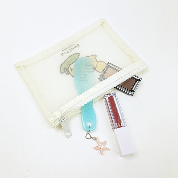 タヌキとキツネ キツネ メッシュミニポーチ