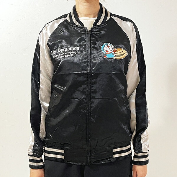 ドラえもん 刺繍スカジャン(L) ブラック×シルバー ブルゾン アパレル