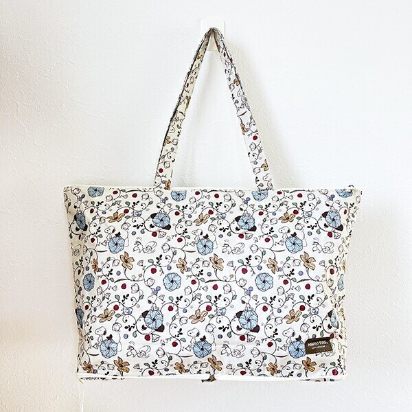 スヌーピー 折りたたみトートバッグ フラワーベージュ トラベル SNOOPY