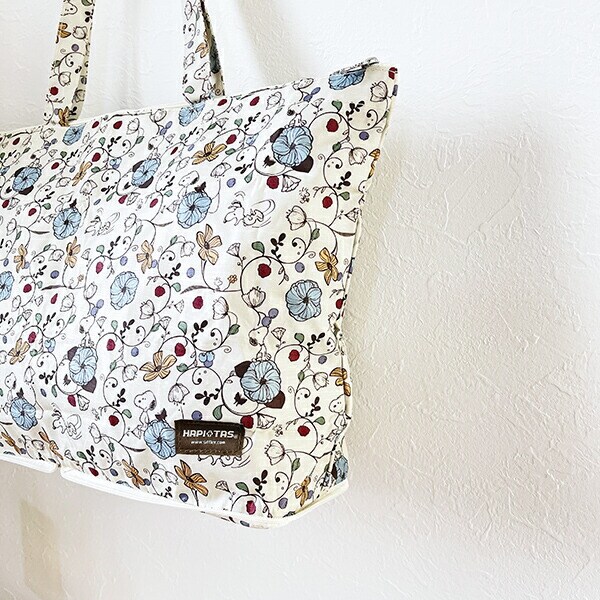 スヌーピー 折りたたみトートバッグ フラワーベージュ トラベル SNOOPY